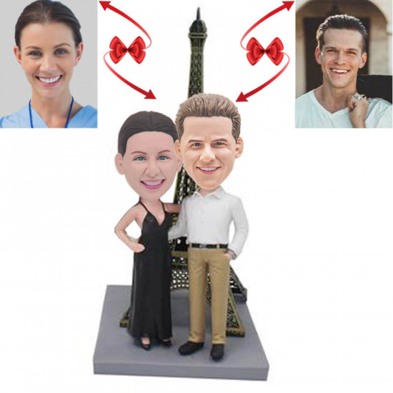 Enchanting Love in Paris Custom Bobbleheads - Front View