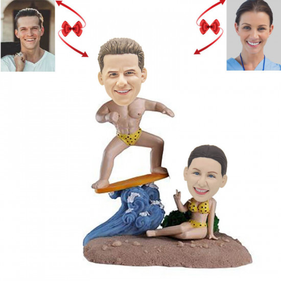 beach surfer couple custom bobblehead