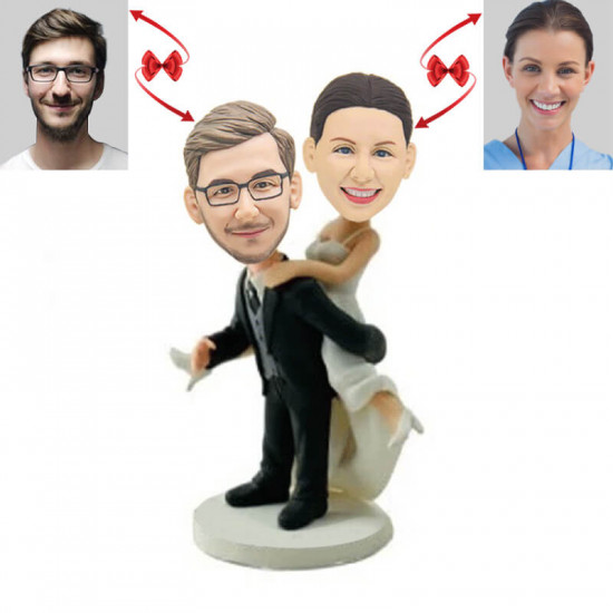 Unique Custom Bobblehead - Personalized Bride Behind Groom - Wedding Keepsake