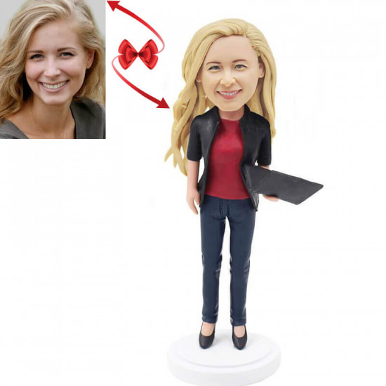 Personalized Custom Bobbleheads - Business Lady with Laptop - Unique Office Gift