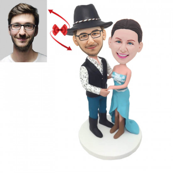 Personalized Cowboy Wedding Anniversary Custom Bobblehead - Unique Gift for Western Enthusiasts