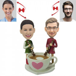 double stirring coffee custom bobblehead