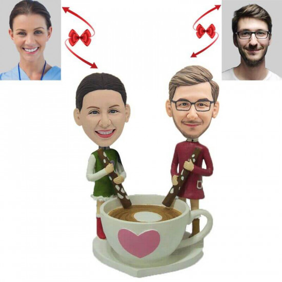 Personalized Double Stirring Coffee Bobblehead - Unique Gift for Coffee Lovers