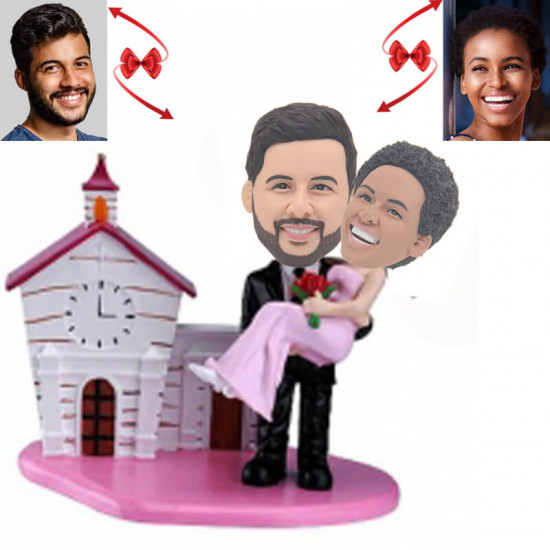 groom carried bride in the pink house custom bobblehead