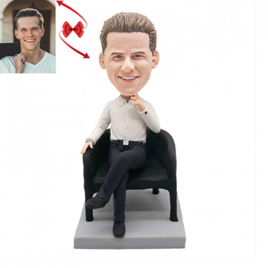 male office boss sitting in a chair custom bobblehead