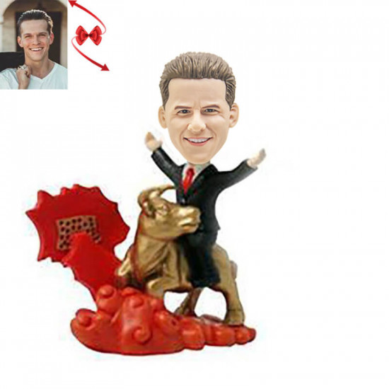 man riding golden bull custom bobblehead