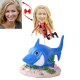 red wetsuit scuba diver with shark custom bobblehead