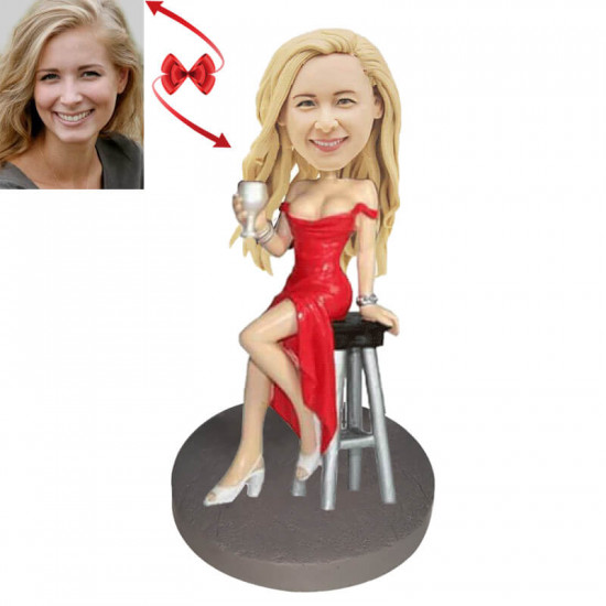 sexy girl holding a wine glass custom bobblehead