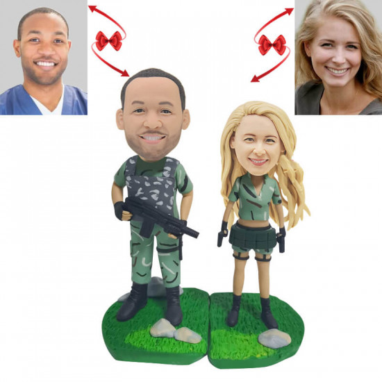 soldier couple ready for battling custom bobblehead